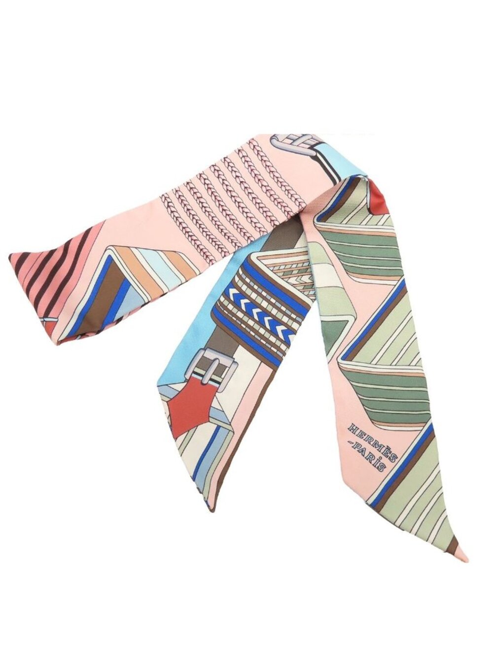Hermes Twilly Multicolor Silk Sangles en Zigzag Scarf